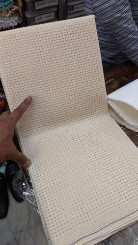 Image of M Fabrics 4 Count Aida Fabric Off White | 5 Meters 36 Inch Width | Cross Stitch Embroidery Cloth Canvas for Needlework Sewing DIY Craft Matty Fabric - 5 Meters