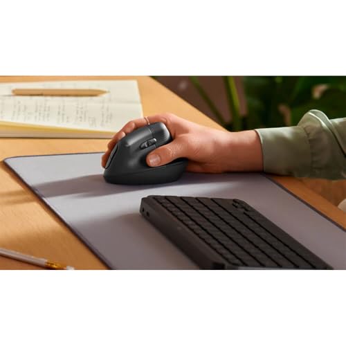 Image of Logitech Lift Vertical Ergonomic Mouse, Wireless, Bluetooth or Logi Bolt USB receiver, Quiet clicks, 4 buttons, compatible with Windows /macOS /iPadOS, Laptop, PC - Graphite