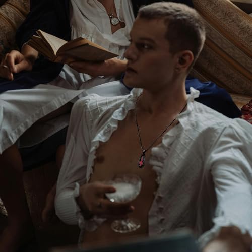 Vampire Coffin Inverted Cross Necklace, Gothic Skull Necklace for Men Women Both Sided Stainless Steel Antique Halloween Cocktail Party Bloody Red Vintage Pendant2