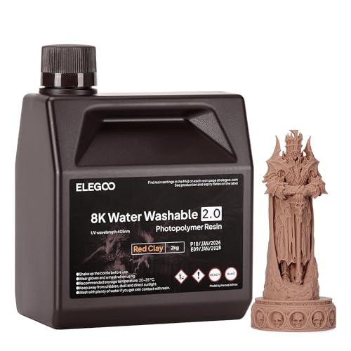 Image of ELEGOO 8K Water-Washable Resin 2.0 - Ideal for Miniatures and Detailed Models with Strong, Tough Prints. Fast-Curing Low-Odor Photopolymer for MSLA /DLP /LCD 3D Printers (385-405nm), Red Clay 2000g