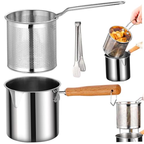 Frittierfiteus-Topf mit Korb und Zange gehandhabten Fritteuchsen-Edelstahl-Chip-Friteuse aus unbeschachten breiten Mund Nicht-Schlupf-Mehrzweck-Mini-Friteuse, Friteuse, Friteuse – Bild 7