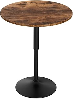 Artiss Bar Table Swivel Round Height Adjustable 71-91cm Kitchen Outdoor Table with 60cm MDF Top & Steel Base for Pub Cafe ...