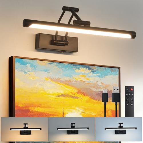 Image of ZitoStory Picture Lights for Wall Battery Operated, (Black, 16in) Rechargeable Art Light for Painting,Modern wall Lights for Pictures,Dimmable Gallery Artwork Lights for Pictures On Wall