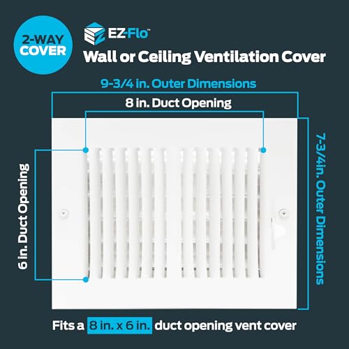 image for EZ-FLO 8 x 6 Inch (Duct Opening) Air Vent Cover for Wall or Ceiling, T