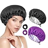 RUAKIVA 2 PCS Gorros Rizadores de Raso,Viene con 2 PCS Diademas de Satén,Hebillas de Ajuste Elásticas,Gorro de Dormir...