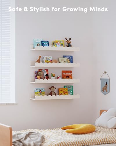Seocry Scalloped Wall Bookshelves for Nursery, Floating Wooden Book Shelves for Kids Room, White Nursery Shelves for Wall, Baby & Toddler Room Decor - image 4