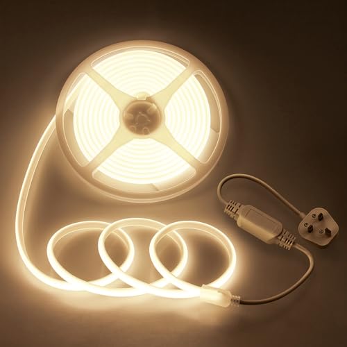 Aclorol 220V COB LED Strip Lights 5M Waterproof COB LED Light Strip Warm White 3000K Plug in High Density Rope Light Flexible for Outdoor Bedroom Patio Garden Decor