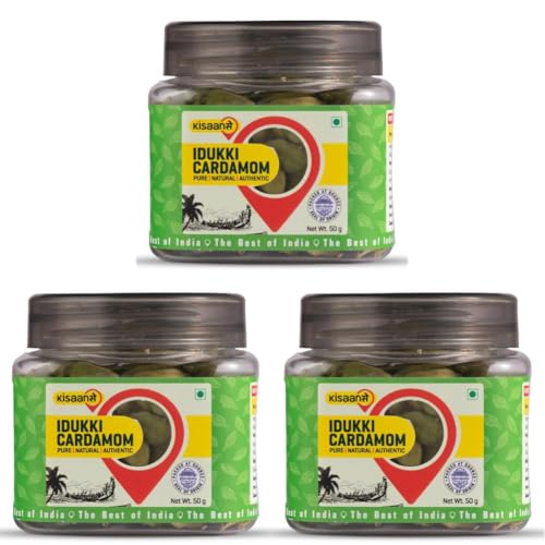 Image of KisaanSay Idukki Cardamom 100 gm | Bold Size (7 to 8 mm) | Natural Elaichi | Distinctive Flavour & Aroma | No Artificial Colors | elaichi green (Pack of 3)