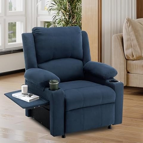 Power Recliner Chair Nursery Reclining Sofa Chair for Adults, Upholstered Heating Point Massage Theater Seating Single Sofa with Side Pockets Sidetable for Living Room-Blue Cover