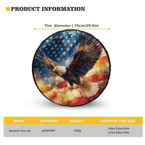 Image of Pensura American Flag Flying Eagle Spare Tire Cover Waterproof Tire Wheel Soft Cover Elastic Wheel Tire Covers Spare Tire Covers for Jeeps, Trailers, RVs, Trucks and SUVs