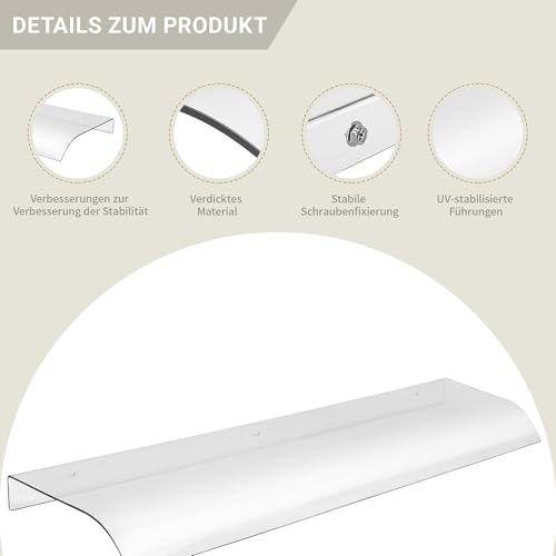 HaiYiZuhause Transparentes Vordach, Patio Tür Fenster Markise Baldachin, Polycarbonat Blatt transparente Markise für Haustür, Veranda Patio Dach (Transparent, 100 x 40cm)