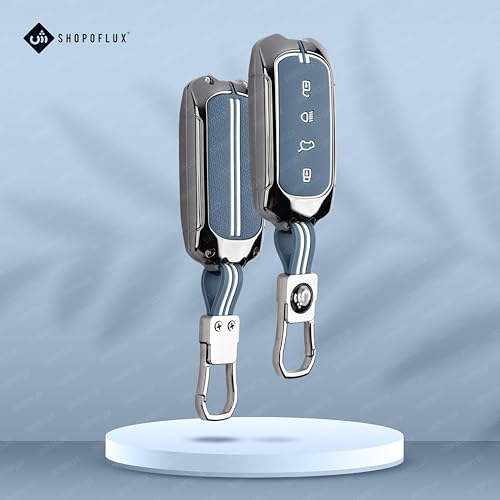 Image of SHOPOFLUX Metal Key Cover Compatible for Tata Curvv | Curvv EV Electric | Sierra | Safari | Harrier | 4 Button Smart Key Only (Metal Black Silicone)