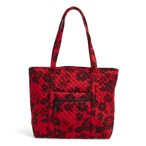 Vera Bradley Cotton Collegiate Vera Tote Bag (Multiple Teams Available), Red/Black Rain Garden
