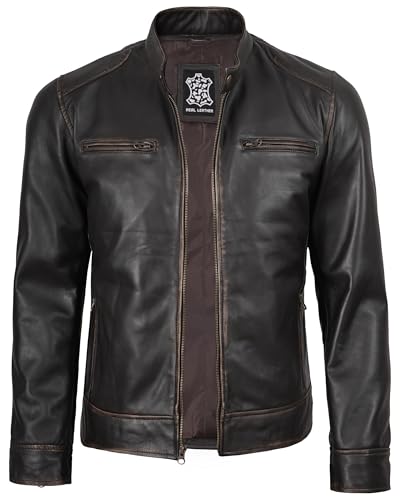 Decrum Mens Leather Jacket - Cafe Racer Style Real Lambskin Leather Jacket Men