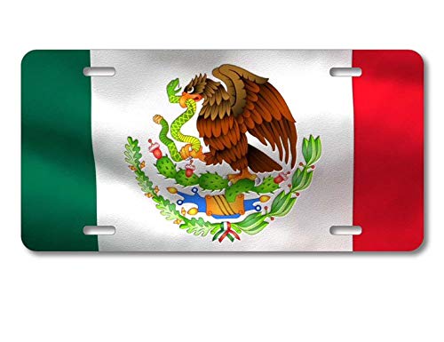 DistinctInk Custom Aluminum Vanity License Plate for Front of Car - Red White Green Mexican Flag Mexico