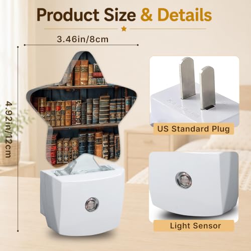 Image of Vintage Books Plug in Star Night Light, Night Light with Sensor for Kids Nursery Bedroom, Decorative Soft Glow Lamp for Hallway Bathroom, Energy Saving