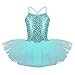 Produktbild iEFiEL Mädchen Kleid Ballettkleid Kinder Ballett Trikot Ballettanzug mit Tütü Röckchen Pailletten Kleid in Weiß Rosa Türkis (104-110, Türkis)