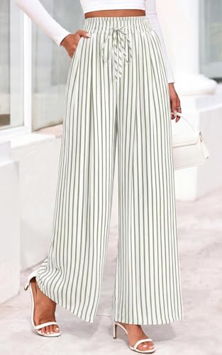Image of PRETTYGARDEN Womens Pants Elastic Waist Floral Lightweight Palazzo Pants for Women Casual Lounge Wide Leg Pants Woman