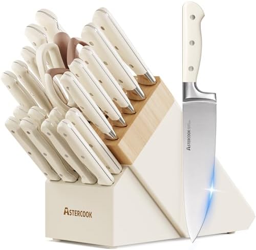 Knife Set,Astercook Kitchen Knife Set with Block 22-Piece Full Ta...