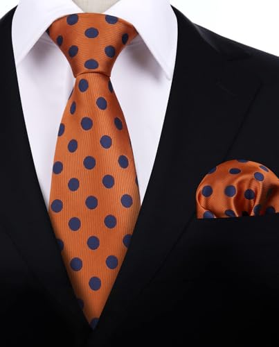 Image of HISDERN Polka Dot Ties for Men Classic Silk Ties and Pocket Square Formal Business Necktie Handkerchief Wedding Party