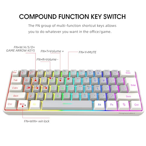 Image of Snpurdiri 60% Wired Gaming Keyboard, SmallUltra-Compact 61 Keys RGB Backlit 60 Percent Gaming Keyboard for PC /Mac Gamer, Typist, Travel, Easy to Carry on Business Trip(White-Grey)