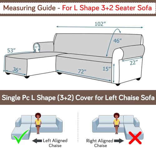 Image of HOKIPO 'Elira Series' Printed Quilted One-Piece L Shape 5 Seater (3+2) Sofa Cover with Left Chaise | Anti-Slip Design, Buff Brown Sillehoute Floral (AR-5374-C7)