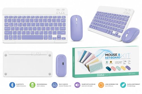 Image of Purple Colour Wireless Bluetooth Keyboard and Mouse Combo, Rechargeable Slim Multi-Device Keyboard with Bluetooth, Mouse with Bluetooth & 2.4G USB Receiver. (Black)