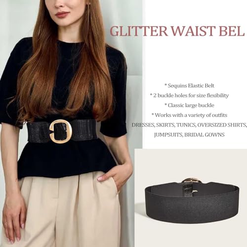 Yalice Women Wide Elastic Waist Belt for Dresses Black Gold Thick Stretchy Belts Ladies Leather Belt2