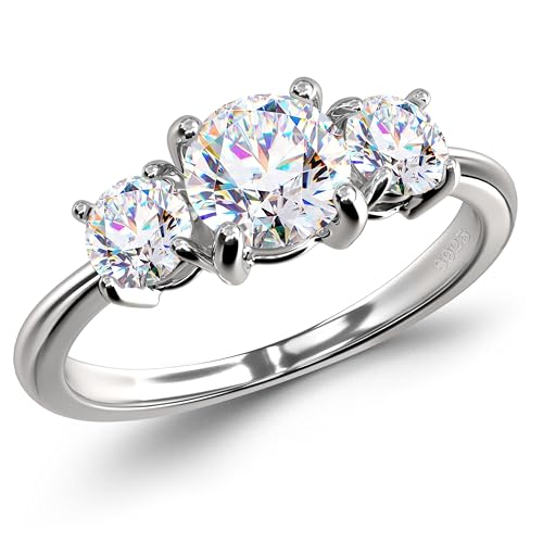 Moissanite Engagement Rings : Eternity Promise Ring 18K White Gold Plated S925 Sterling Silver Wedding Bands Bridal Rings Jewelry for Women Round Cut D Color VVS1 Clarity