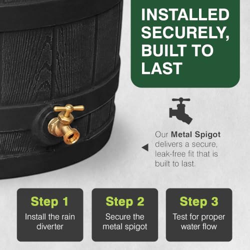 Image of Good Ideas Rain Wizard Water Collection Barrel, 50 Gallon, Black | Faux Wood Design - Plastic Outdoor Home Rain Barrel, Rainwater Storage Collector with Metal Spigot and Flat Back