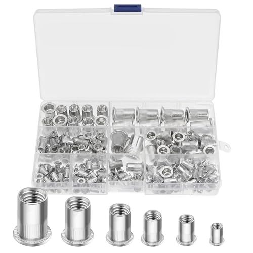 165 Pcs Rivet Nut Tool, Aluminum Alloy Steel Rivnuts Blind Rivet Assortment Set Threaded Lnsert Nut Riveter Set for Lndustrial Products