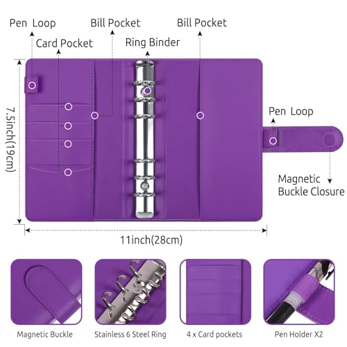 Image of SKYDUE Budget Binder, Money Saving Binder with Zipper Envelopes, Cash Envelopes and Expense Budget Sheets for Budgeting (Violet)
