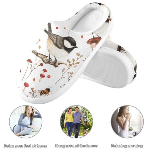 JUNZAN Funny Black-capped Chickadee Birds White Womens Cotton House Slippers Wide Memory Foam Hotel Slippers for Hotel Funny Presents 6-73