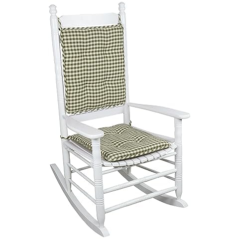 Klear Vu Porch Rocking Chair Cushions Set, Suitable for Living Room Rockers, Stylish Seat and Back Pads Includes Fabric Ties, 20" X 17" X 2”, Gingham Pine Cover