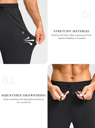 Pudolla Men's Fleece Lined Sweatpants with Zipper Pockets Winter Warm Water Resistant Athletic Pants for Workout Running