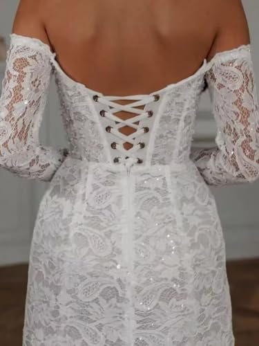 Lace Short Wedding Dresses for Bride Tulle Long Sleeve Wedding Dress for Women A Line Engagement Bridal Shower Dress2