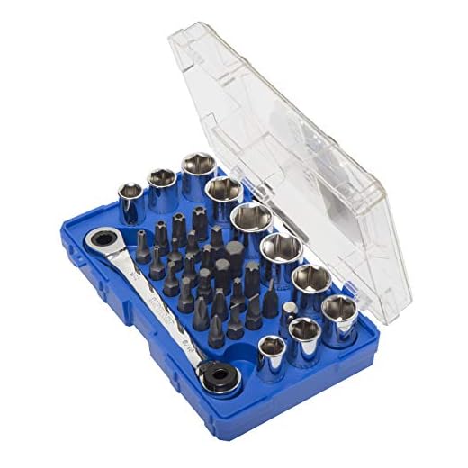 Kobalt 338358 35-Piece 1/4-Inch Drive Mechanic's Tool Set, Inch/Metric, includes Reversible Ratcheting Wrench, Sockets; Screwdriver, Hex, Torx, and Square Bits