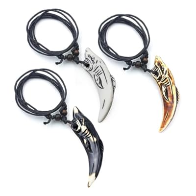 YUVKIN 3 Colgantes de Collar con Diente de Tiburón para Niñas, Niños, Mujeres y Hombres, Estilo Surfista (blanco, negro y marrón) | Ya disponible en tu tienda friki favorita! En mundofriki.es!