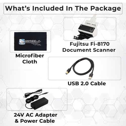 Image of Fi-8170 Professional High Speed Color Duplex Document Scanner -1 Year Warranty, Network Enabled, Scanner High Volume with Power Adapter + USB 3.2 Cable + Microfiber Cloth Included