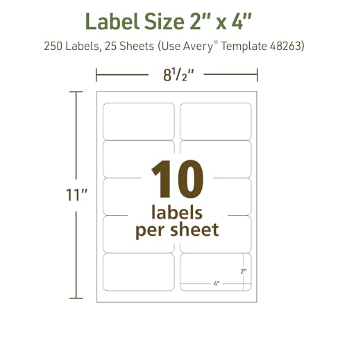 Image of Avery EcoFriendly Recycled Shipping Labels, 2 inch x 4 inch, White, Permanent Adhesive, Laser & Inkjet Printers, 250 Total, Great for Shipping and Mailing, Product Merchandising, and More (48263)