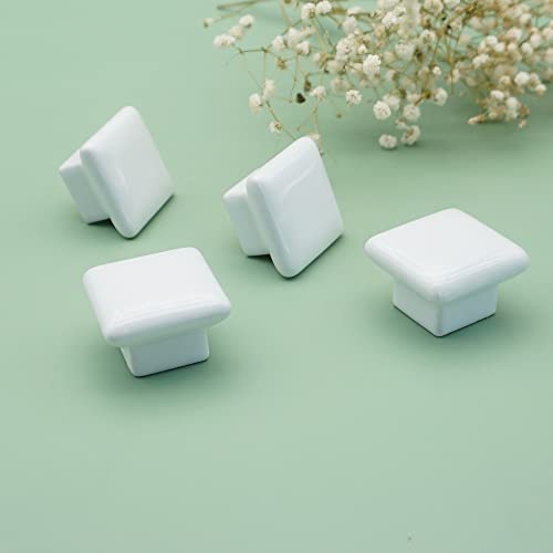 White Ceramic Cabinet Knobs Modern Drawer Pulls Handle Square Dresser Knob (1) #TOP4