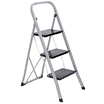 Smartxchoices 3-Step Folding Ladder with Handgrip Wide Anti-Slip Platform, Lightweight Steel Ladder ,330 lbs Load Capacity Step Ladder, Portable Steel Step Stool for Kitchen Shop