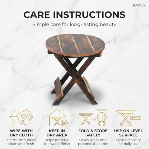 Image of Wooden Folding Side Table, Mango Wood Coffee Table for Living Room, Foldable Corner Table for Bedroom, 30 cm Square, Antique Finish (Round)