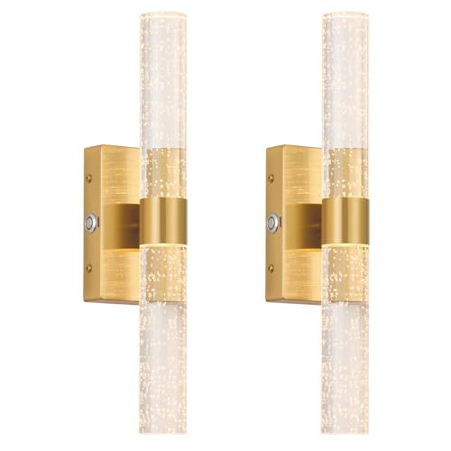 Image of Battery Operated Wall Sconces Set of 2, 20000mAh Rechargeable Wall Light | Remote Control 3000K-6000K Dimmable LED Wireless Sconces,Gold,15.6 Inch