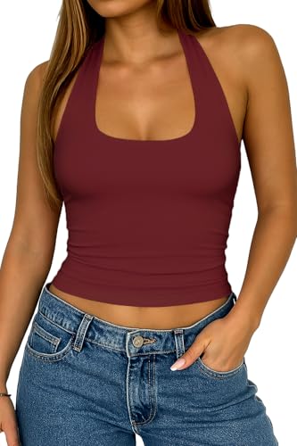 FOFAINWE Rückenfreie Halter Tops für Frauen - Sommer Ausgehen Tank...