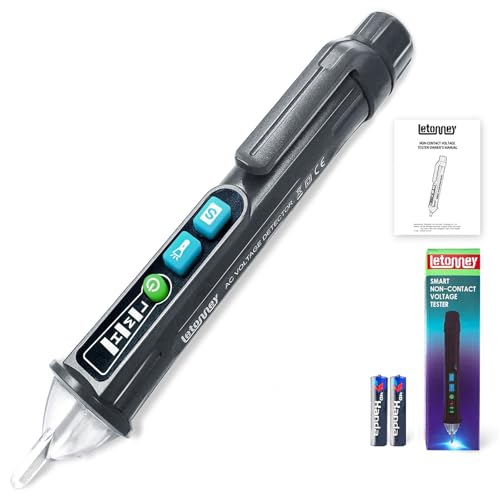 LETONNEY Voltage Tester, Non Contact Voltage Tester Pen, Wire Breakpoint Finder, Dual Range AC 12V-1000V/48V-1000V, Buzzer Flashing LED Alarm, Flashlight (Grey)