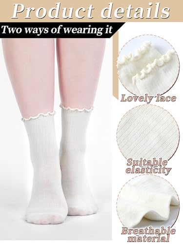 Image of Fourluoo 6 Pairs Ruffle Socks Women Cute Crew Frilly Sock Cuff Casual Ankle Breathable Cotton Socks for Girls Women