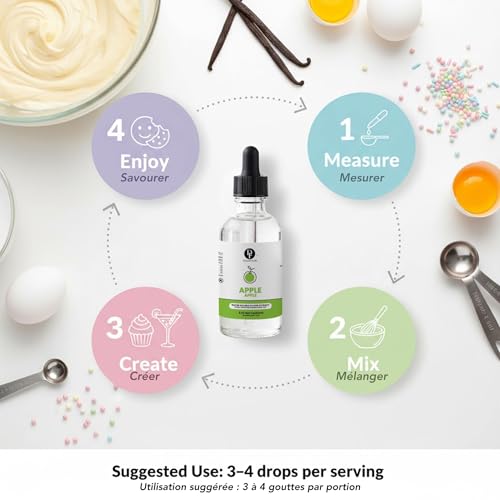 Image of Dolce Flav Natural Apple Extract - 2 oz Water-Soluble Pure Apple Flavoring Drops for Baking, Drinks & Desserts | Highly Concentrated | Sugar Free | Allergen Free | Made in USA