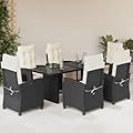 YITHOPI 7 Piece Patio Dining Set with Cushions Black Poly Rattan Versatile Lounge Furniture Outdoor Lounge Set Patio Furniture Sets Balcony Furniture Sets for patios, Gardens, Decks