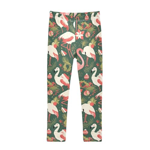 KLL Christmas Pattern with Pink Flamingo Girls Legging Casual Full Length Dance Pants Running